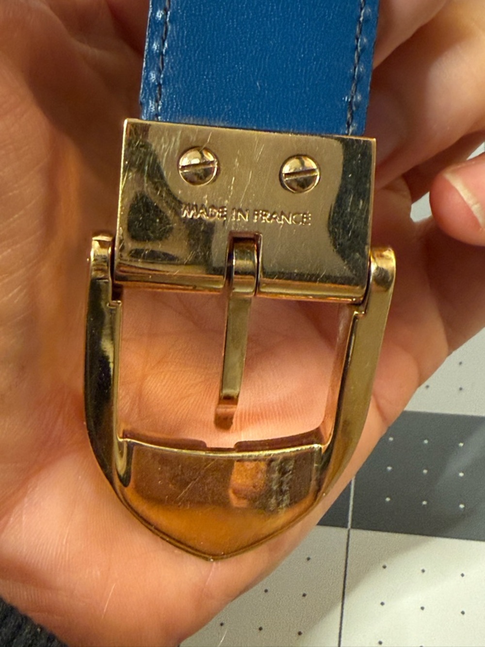 Louis Vuitton Epi Leather Belt Cobalt Blue Gold Buckle 85cm Made in France - Picture 3 of 6